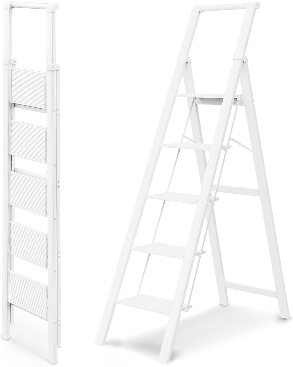 WOA WOA 5 Step Ladders for Home, 300lbs Load, 46'' Top Step, White