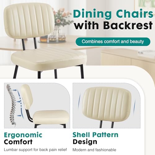 OLIXIS Dining Chairs Set of 4, Upholstered Kitchen Chairs, Beige White