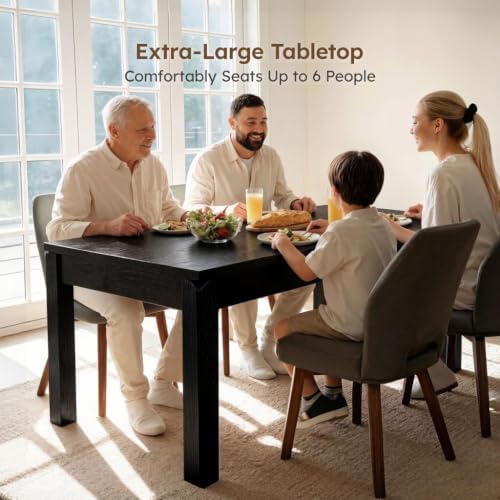 Black Dining Table for 6, Farmhouse Rectangular Kitchen Table, Wood