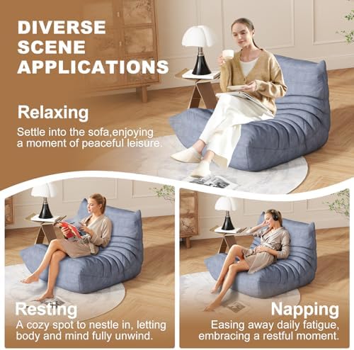 Bean Bag Chair for Adults, Memory Foam Bean Bag Sofa with Waterproof Fabric | Grey, armless lounge shape with no wall support, ideal for apartments, reading nooks, gaming rooms, and movie nights