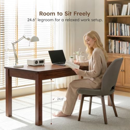 Dining Table for 6, Farmhouse Rectangular Kitchen Table, Walnut Wood