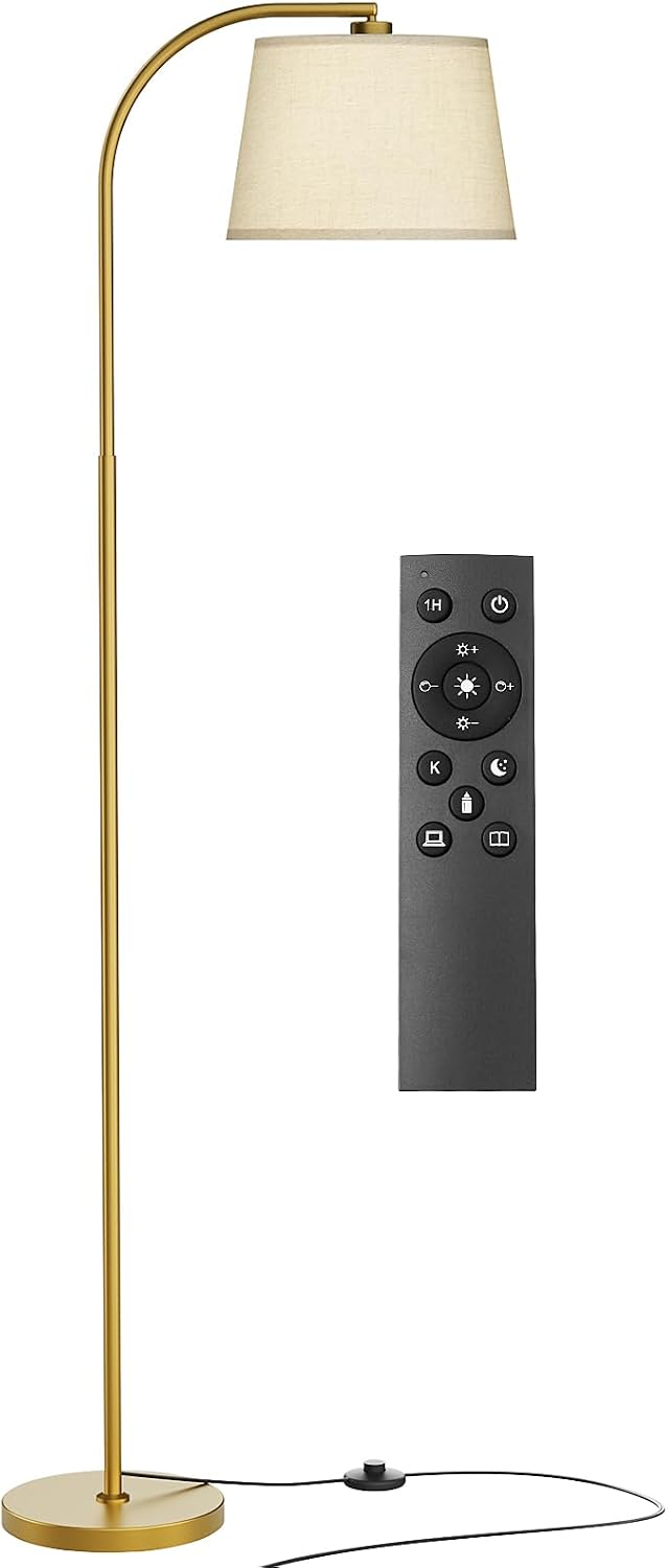 Karjoefar 64" 3 Color Dimmable Gold Arc Floor Standing Lamp with Remote