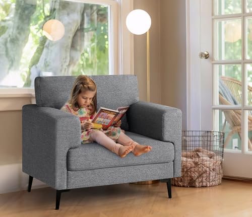 CDCASA Oversized Accent Chair, Linen Mid Century Chair 2PC, Dark Grey