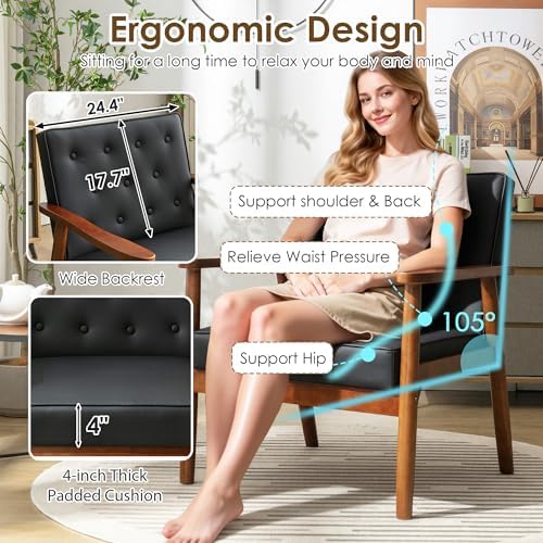 STHOUYN Waiting Room Accent Chairs, Black Leather ArmChairs, Office Guest