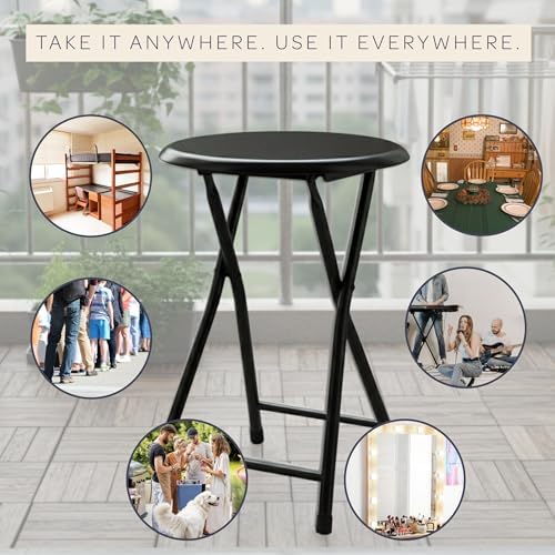Lavish Home Portable Folding Stool with Backless Seat Set of 4, Black, 18”