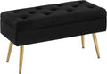 Gitrah Storage Bench Entryway Bench End of Bed Bench Ottoman Upholstered Velvet Bedroom Bench Tufted Bench with Golden Legs 32" Black