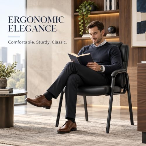 Simple Deluxe Office Guest Chair with Padded Arm Rest No Wheels, Waiting Room...