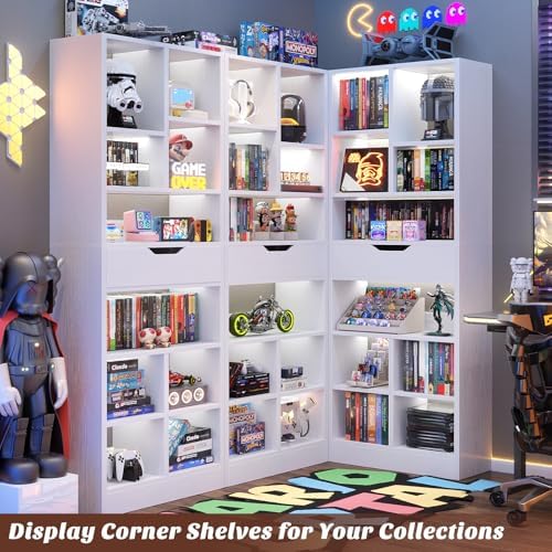 Armocity 73.6" Tall Narrow Bookshelf with Drawer for Display, 19.7" Wide