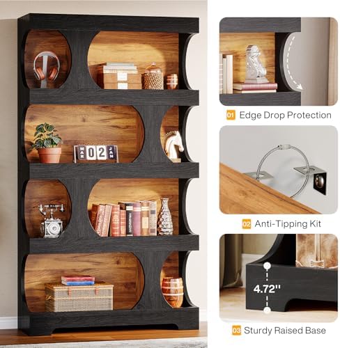 Tribesigns 71" Tall Black Bookcase, Modern Asymmetrical Bookshelf, 4-Tier Freestanding Display Shelf with Classic Shape, Large Library Book Shelf for Living Room, Home Office