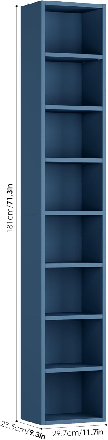 FOTOSOK Bookshelf Bookcase 8-Tier Narrow Bookshelf Tall CD Media Tower Rack