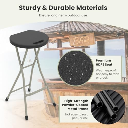 GYMAX Folding Stool, 28in Portable Collapsible Bar Stool with Handle & Steel Frame, 330lbs Sturdy Foldable Lightweight Metal Chair for Outdoor/Indoor Kitchen Home Bar, Assembly Free (Set of 2, 28inch)