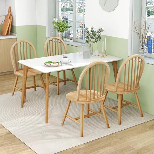 18" Oak Dining Chairs Set of 4, Wood Windsor Chair with Spindle Back for Country Farmhouse Kitchen Island