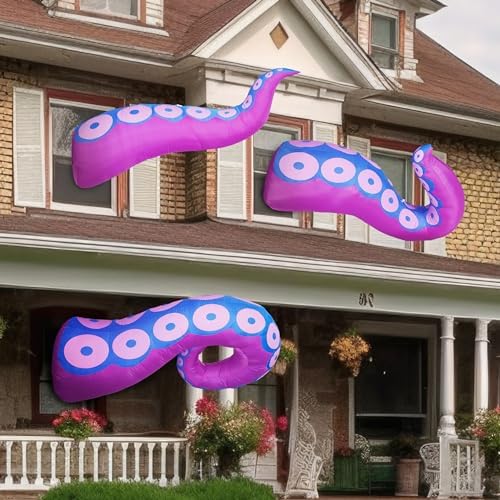 Joiedomi 3 Pcs Halloween Inflatables Octopus Tentacle Outdoor Window Decorations, Octopus Legs with Build-in LEDs, Halloween Front Door Window Roof Prop, Outdoor Holiday Blow up Decor for Garden Lawn