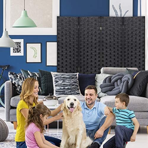 FDW 4-Panel Folding Room Divider | 6ft, Black | Light & Portable