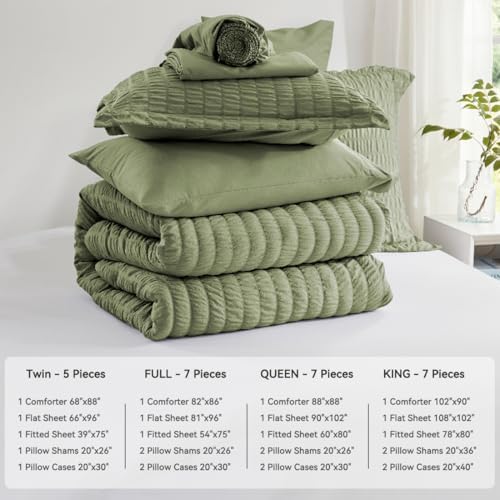 Zzlpp Queen Comforter Set 7 Piece, Green Bed in a Bag Queen Bedding Sets