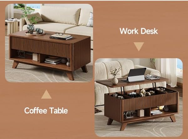 ONBRILL Farmhouse Lift Top Coffee Table, Mid-Century Modern Coffee Table