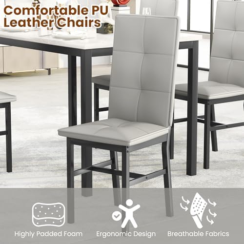 Hooseng Dining Table Set for 4, Faux Marble Small Kitchen Table with 4 PU Leather Chairs, Modern 5 Piece Dinner Table Set for Dining Room, Breakfast Nook, Samll Space, Grey