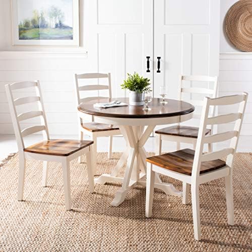 SAFAVIEH Shay Wood Dining Table, Farmhouse White/Natural Acacia DNS9205A