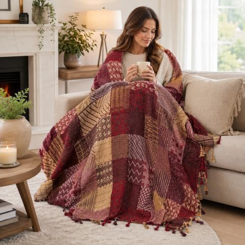 amorus Boho Throw Blanket, Sofa Blankets for Couch (M，60 * 75inch)