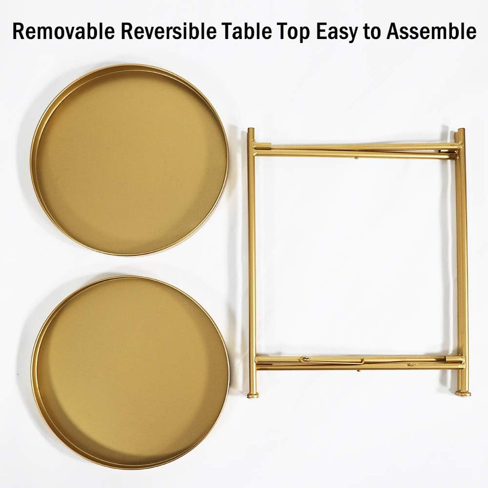 Tiita Gold Round End Tables, 2 Pack, 2-Tier Metal Side Tables, Nightstands