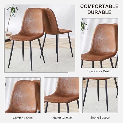 47" Round Dining Table Set for 4, Walnut Wood Grain Table and 4 Chairs Set