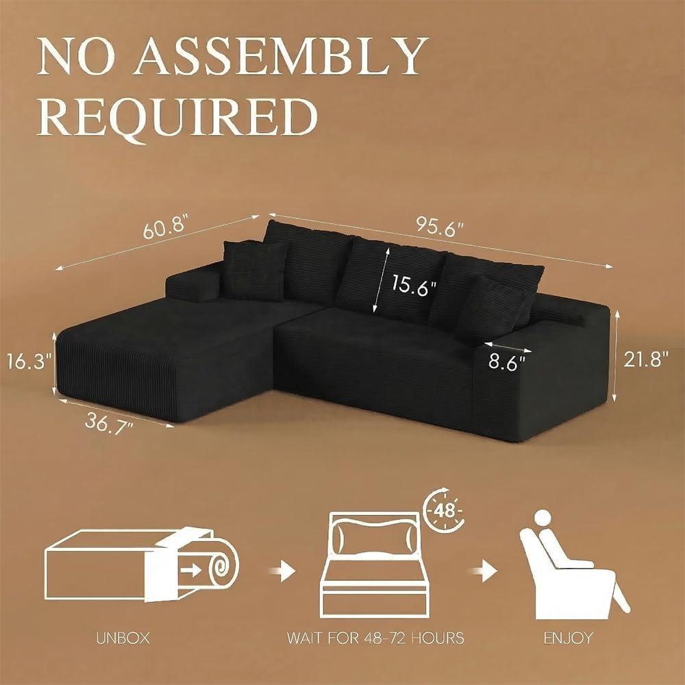 96" l shaped modular sectional sofa, cloud couch, close-up detail