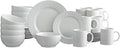 Pfaltzgraff Sylvia Dinnerware Set 32-Piece Service for 8 - White Porcelain Dinner Plates, Salad Plates, Soup Bowls and Mugs with Embossed Scrollwork