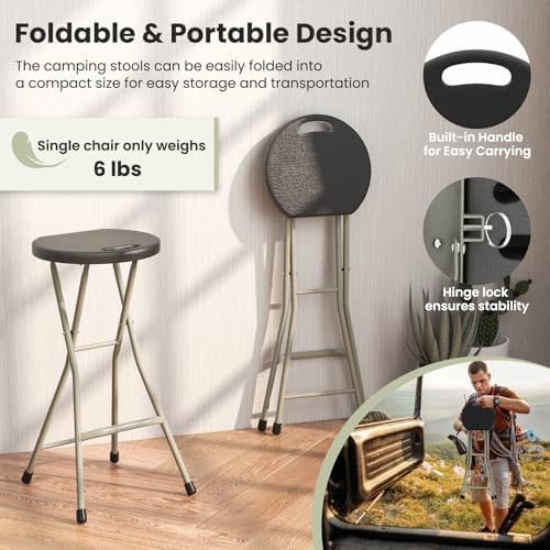 GYMAX Folding Stool, 28in Portable Collapsible Bar Stool with Handle & Steel Frame, 330lbs Sturdy Foldable Lightweight Metal Chair for Outdoor/Indoor Kitchen Home Bar, Assembly Free (Set of 2, 28inch)