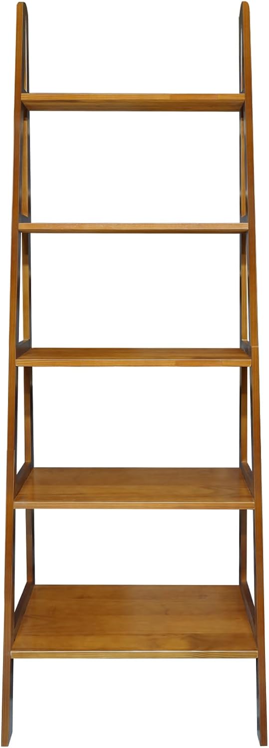 casual home 100% solid wood 5-shelf ladder bookcase, close-up detail
