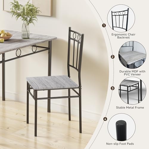 Rectangular Dining Room Table Set with 4 Chairs, Space-Saving Kitchen Table Set for Small Space, Retro Grey