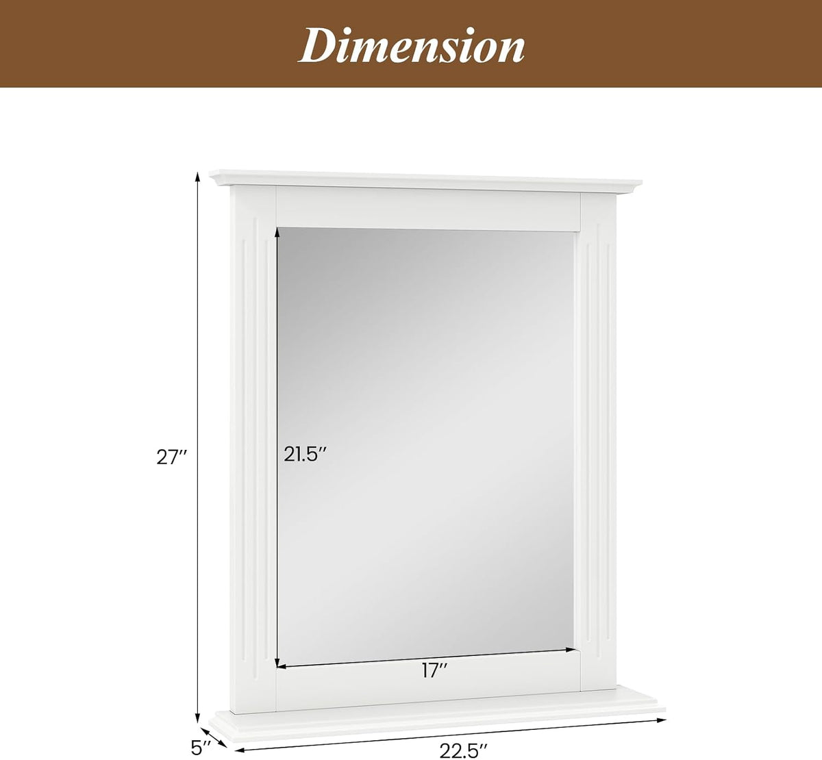 CHARMAID Bathroom Mirror with Shelf - 27" x 22.5" Wall Mirror Over Bathroom Sink, Wooden Frame Modern Rectangular Hanging Vanity Makeup Mirrors for Washroom, Entryway (White,27" L x 22.5" W)