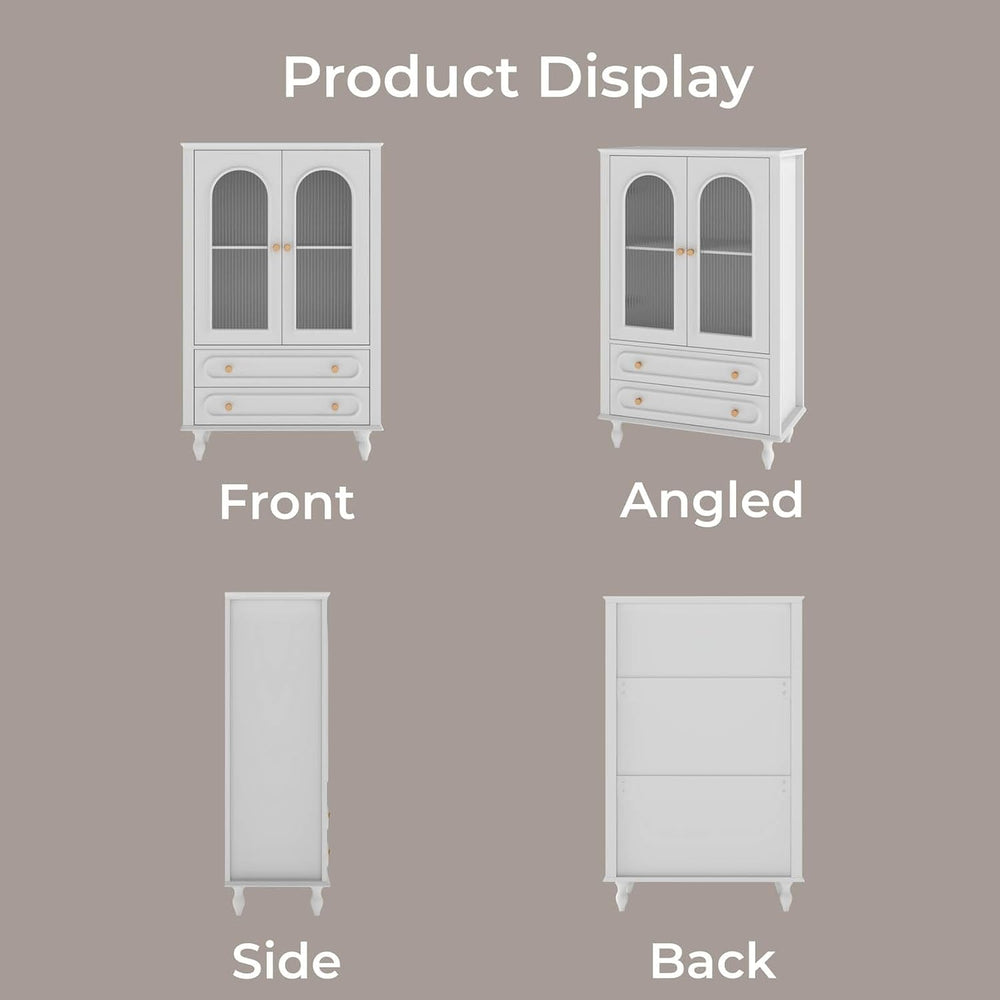 46.5'' Tall Accent Cabinet with Arched Doors,Fluted Glass Cabinet,White