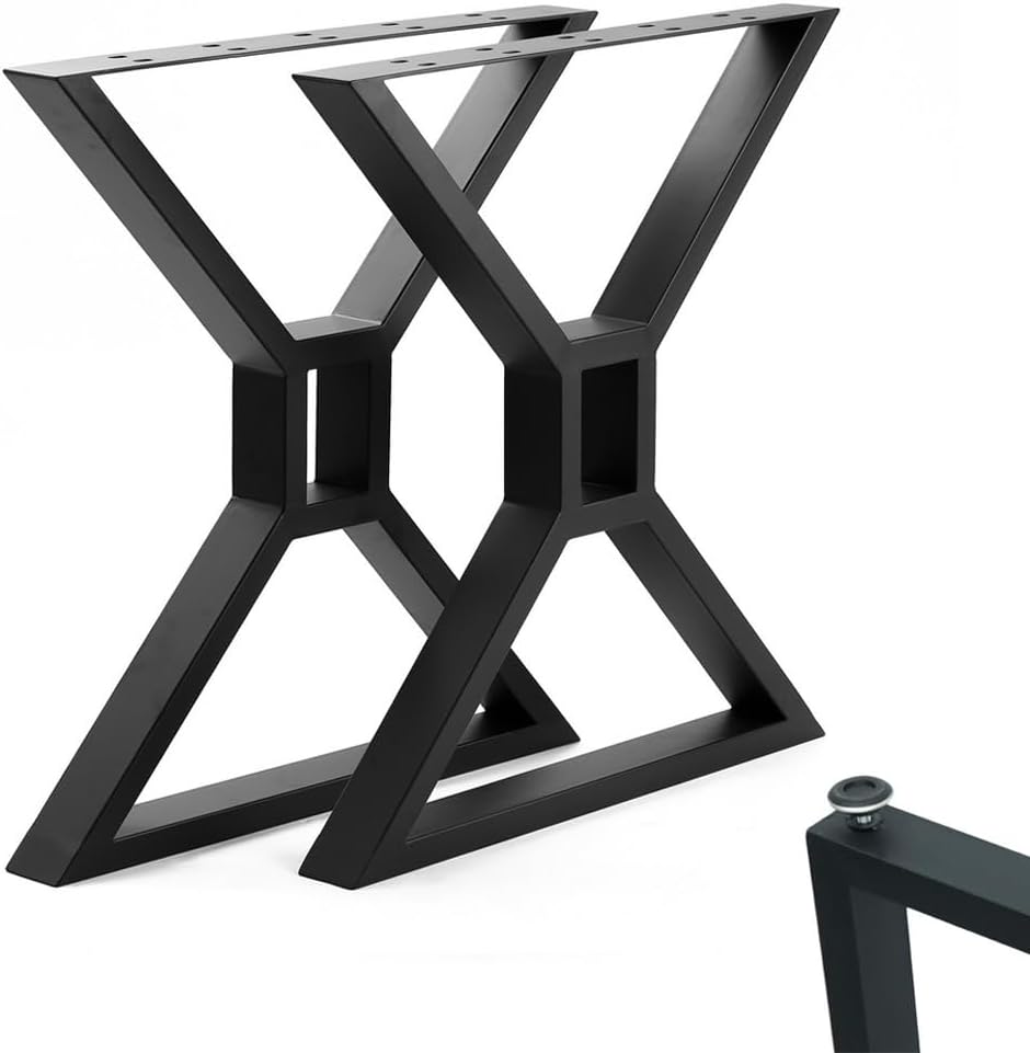 KaKaBB Metal Desk Legs 28 inch, Heavy Duty Industrial Table Legs with Adjustable Protector Feet, DIY Modern Cast Iron Furniture Legs Set of 2 (28", Black)