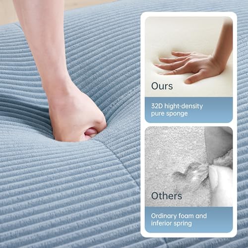 SoarFlash Sectional Middle Position Sofa, Blue | Modern Lounge Couch with Deep Seat and Movable Ottoman, Modular Convertible Sponge Sleeper Sofas with Chaise for Home House