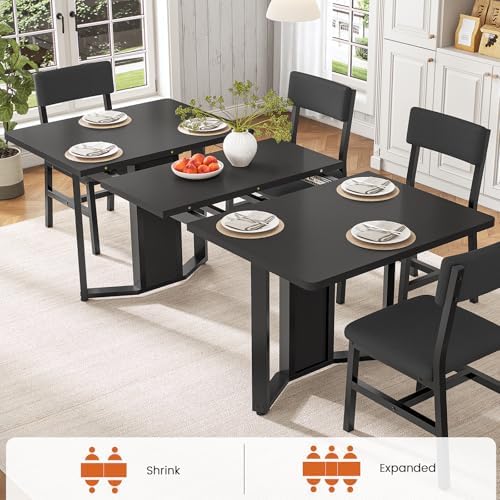 Itaar 5-Piece Dining Table Set for 4-6 People, 63" Extendable Kitchen Table and 4 Cushion Chairs, Dining Room Table with MDF Board & Metal Frame for Small Space, Easy Clean, Black