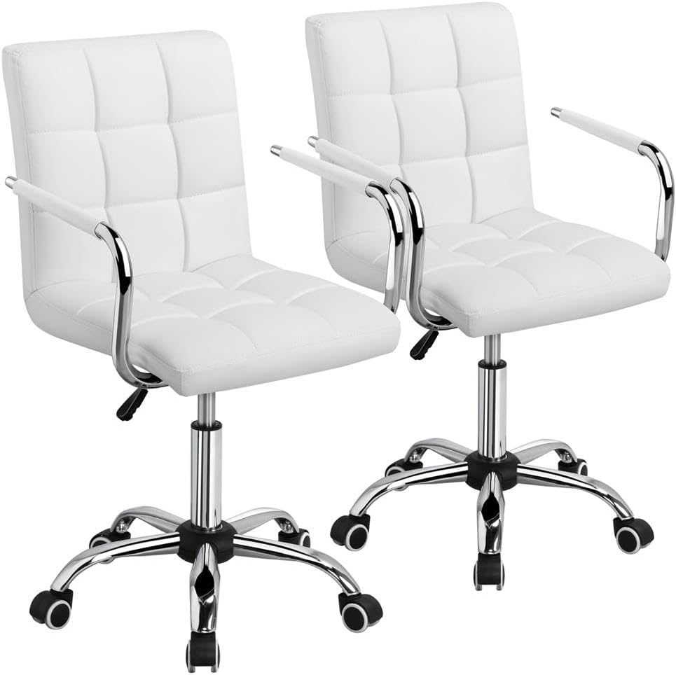 Yaheetech 2PCS Mid-Back Office Chair on Wheels, Quilted PU Swivel Armchair