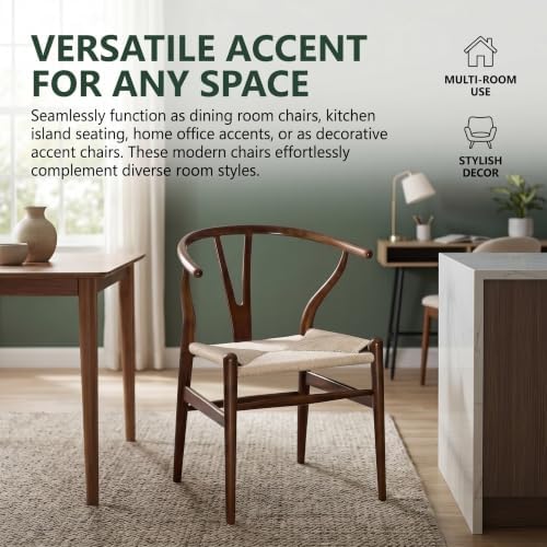 Polynices Wishbone Chairs Set of 2, Rattan Dining Chairs (Walnut)