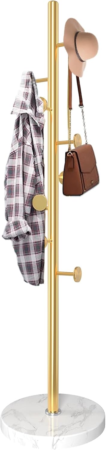 Coat Rack Stand,Golden Metal Coat Rack Freestanding with 8 Hooks