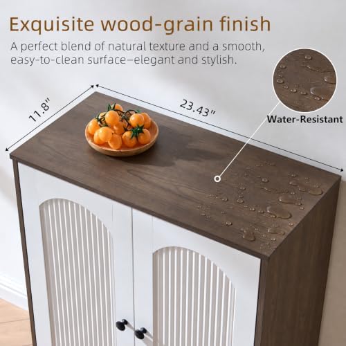 Storage Cabinet with 2 Arched Doors, Walnut/White, 1PCS