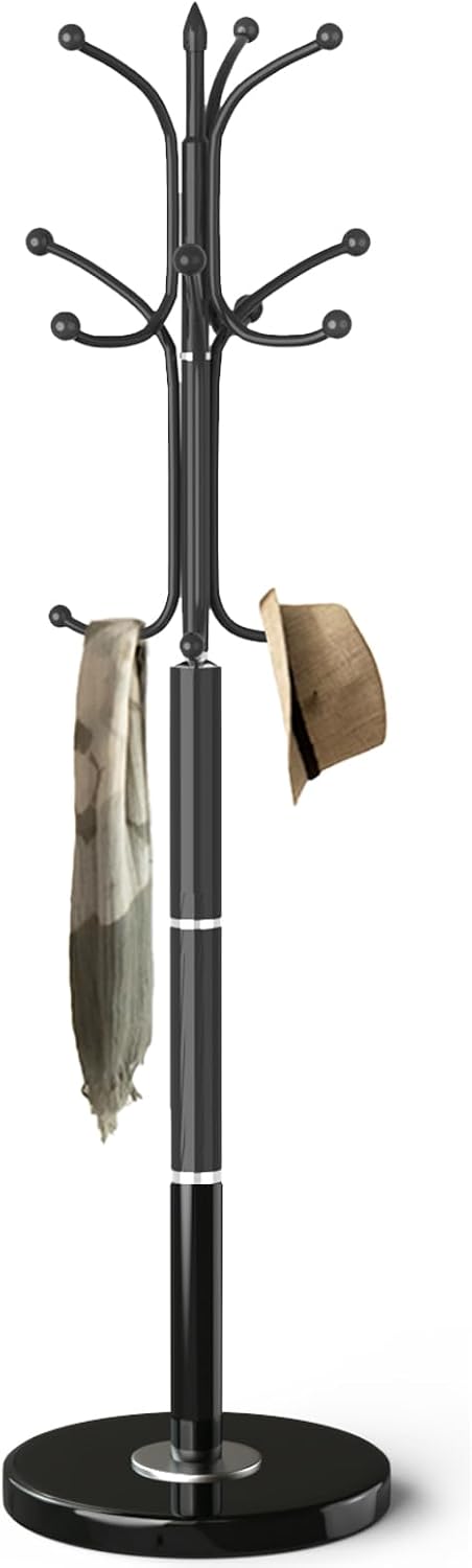 OIRUMIE Coat Rack,Coat Rack Freestanding with 12 Hooks Marble Base