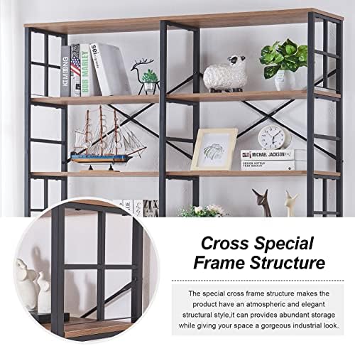 HOMISSUE Bookshelf, Industrial Double Wide 7-Tier Bookshelves, 84" Tall Bookcase with Open Shelves, Heavy Duty Bookcases with Storage for Living Room Home Office, Rustic Brown