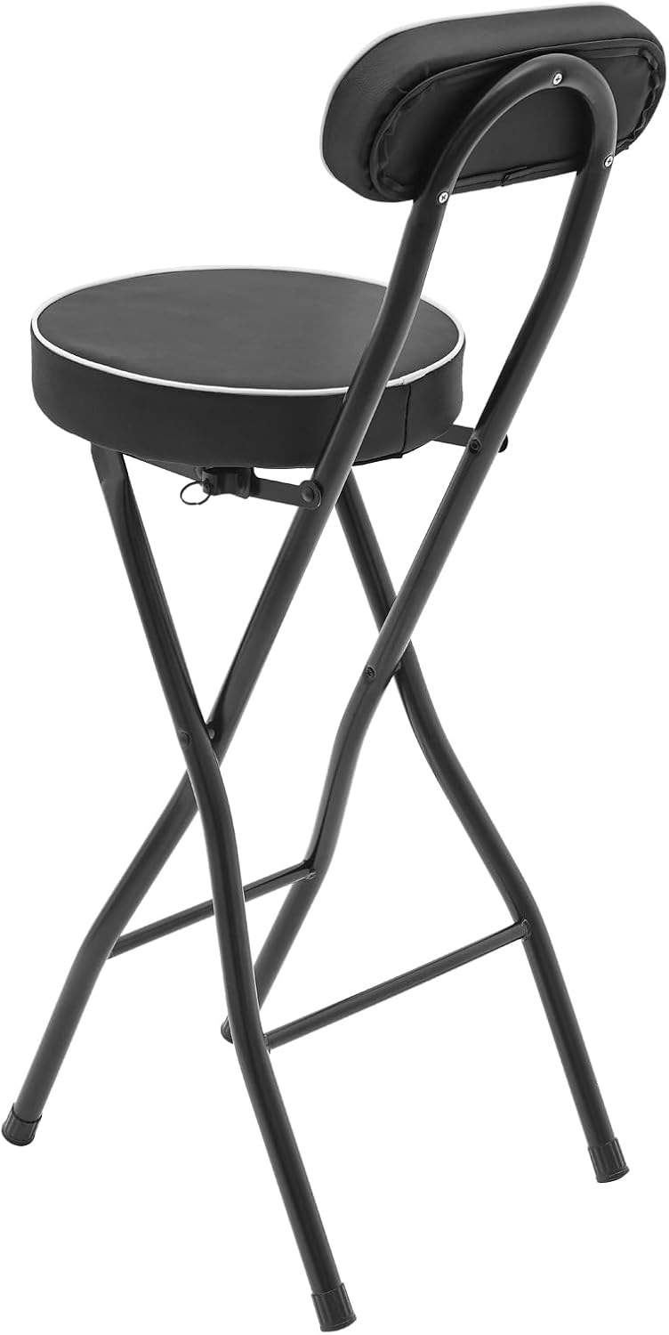 Folding Bar Stool with Backrest Set of 2, Black Modern Foldable Counter Tall ...