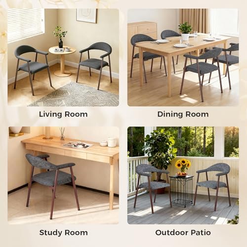 DUMOS Dining Chairs Set of 4, Linen Fabric Accent Chair with Curved Back