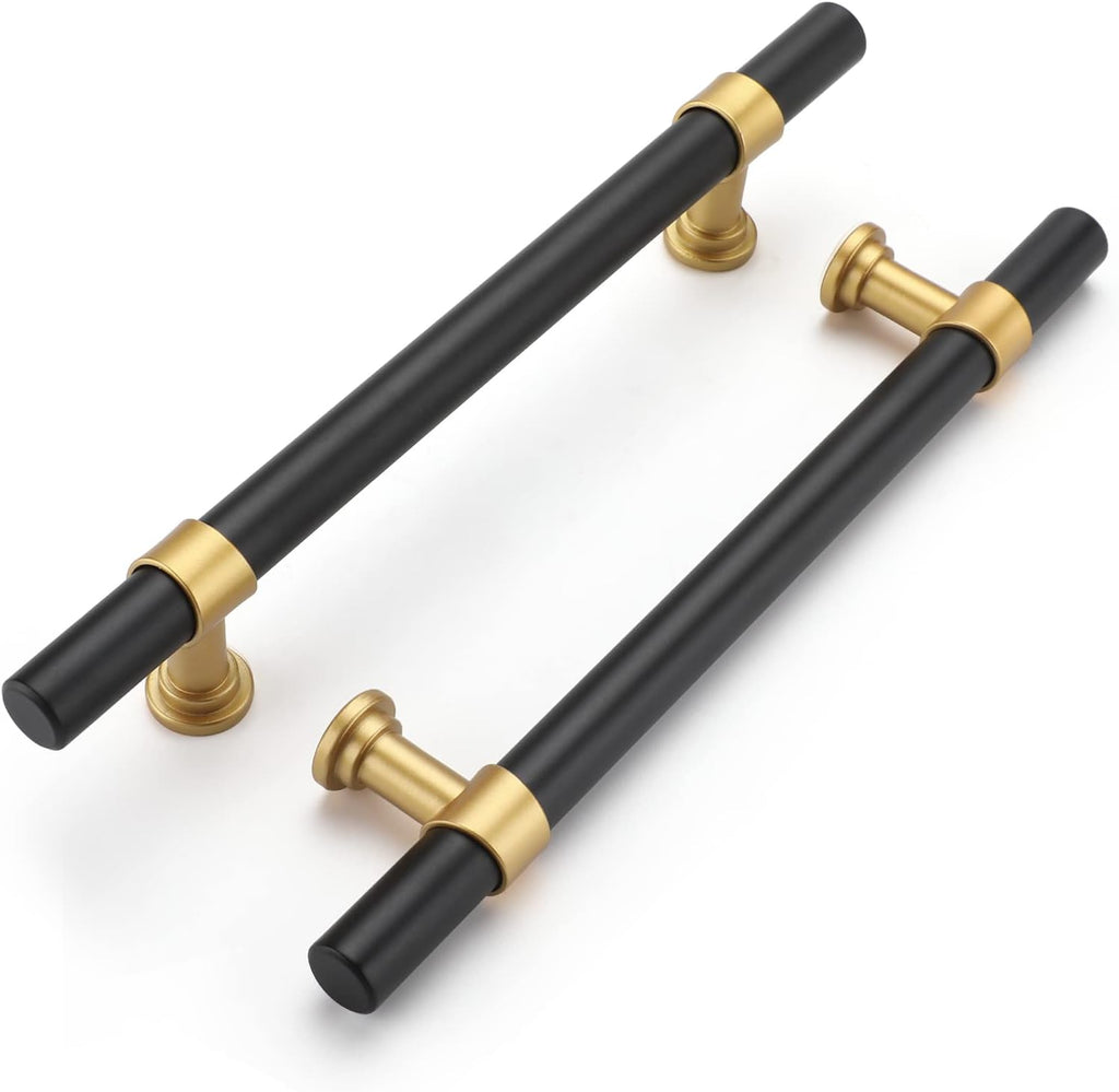Haliwu 20 Pack 5in Black and Gold Cabinet Handles for Kitchen Drawers