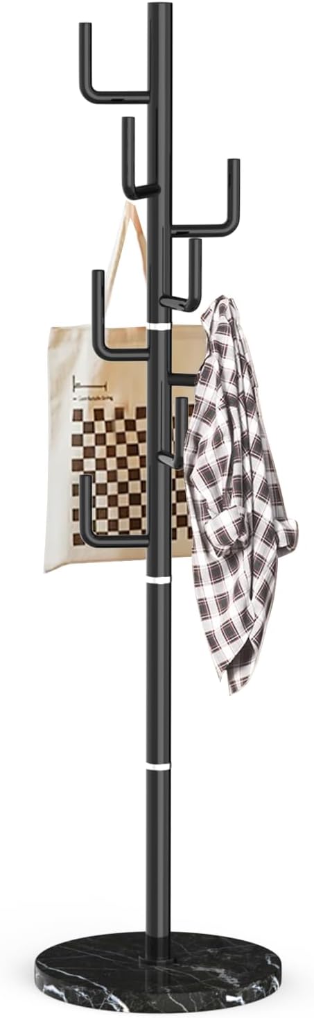 Modern Metal Coat Rack Stand with Natural Marble Base, Heavy Duty Coat Rack F...