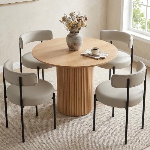 Modern Dining Chairs Set of 6, Faux Leather, Beige Grey