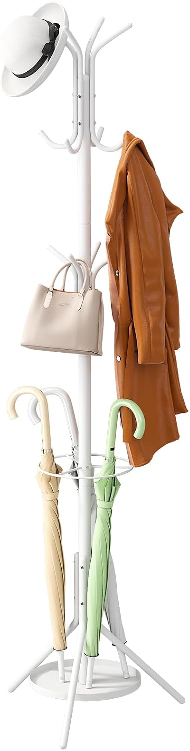 Coat Rack Freestanding Entryway Hanger Stand, Umbrella Holder, Hall Tree With...
