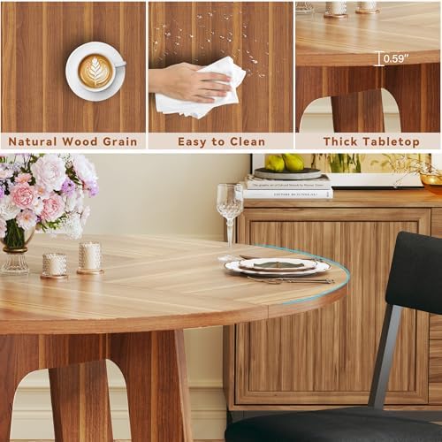 HUAHUU Round Dining Table Set for 6, 7-Piece Kitchen Table and Chairs for 6, 47'' Round Dining Room Table Set with 6 Chairs, Space Saving Dining Table with Wood Base for Kitchen, Living Room, Rustic