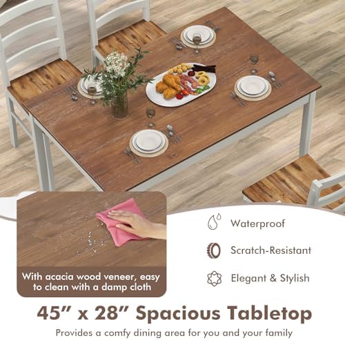GOFLAME 5 Piece Dining Table Set for 4, Farmhouse Kitchen Table and 4 Chairs with Rubber Wood Legs, Space-Saving Wooden Dinette Set for Small Space, Dining Room, Breakfast Nook, Brown