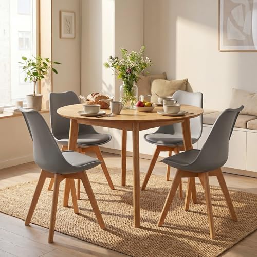 Dining Chairs Set of 8, PU Leather Kitchen Chairs,Wood Legs (Gray, 8 PC)